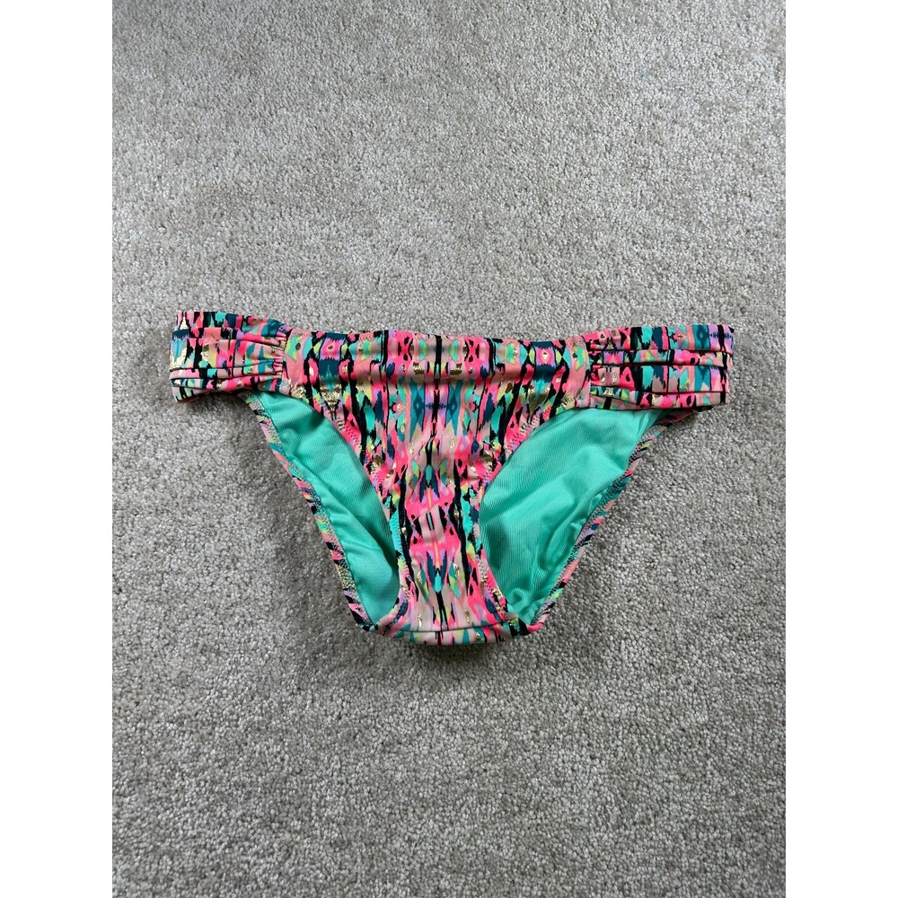 Shade & Shore‎ Women's Swimwear Bottom S Pink Multi Color Gold Detail
